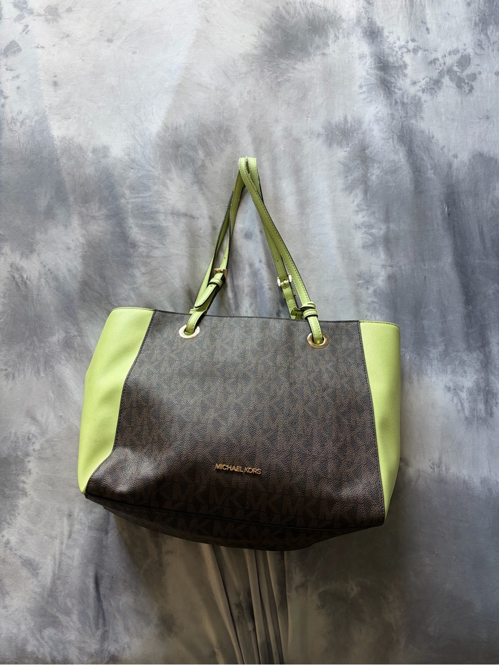 Michael Kors Brown Logo Tote with Lime Green Accents